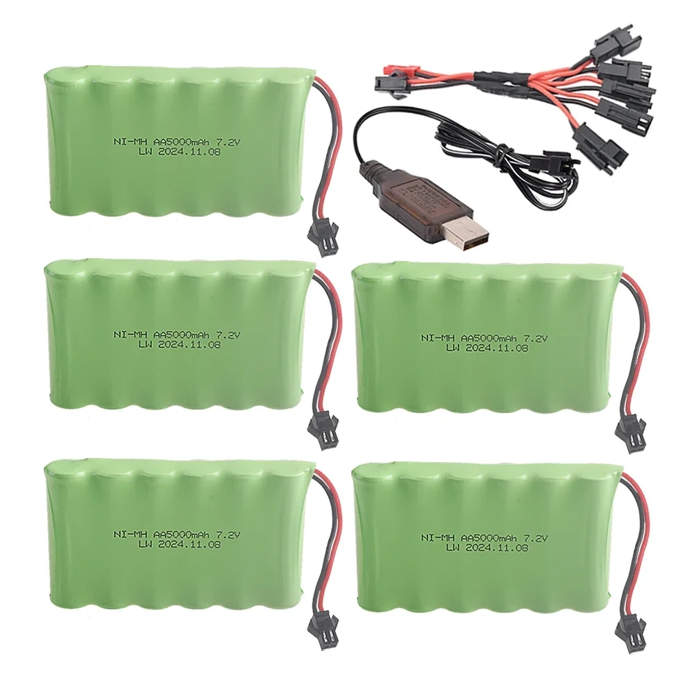 Ni-MH 7.2V 5000mAh SM Plug Battery and Charger Set For RC Cars Robot Tanks Gun Boats Toys Accessories upgrade 7.2v Battery Aa