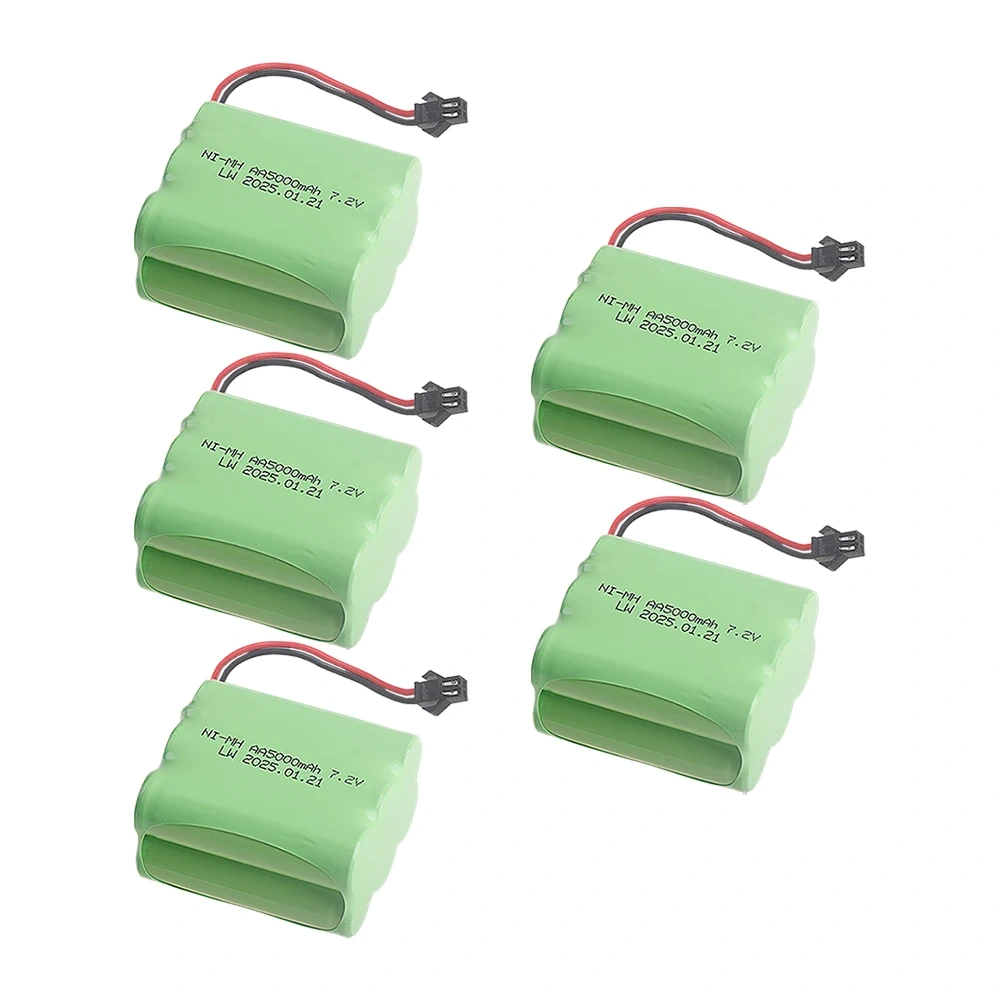(SM-2P Plug) 7.2V 5000mah NiMH Battery For Rc toys Car Boat Tanks Trains Robot Parts Ni-MH AA 7.2v Rechargeable Battery 1-5 Pcs