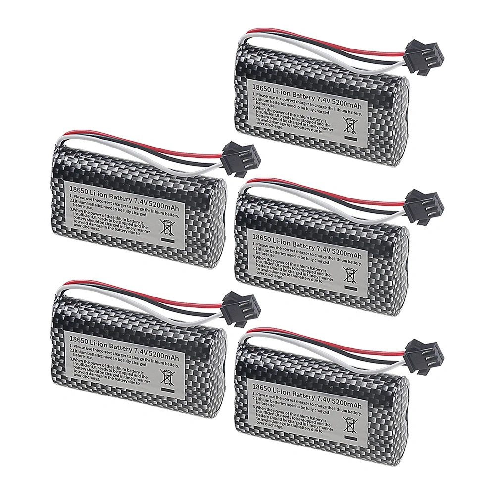 7.4V 5200mAh Li-ion Battery with SM-3P Plug For MN99S MN82 MN90 MN128 MN78 LC79 Remote Control Car Battery Parts 2S 18650 20C