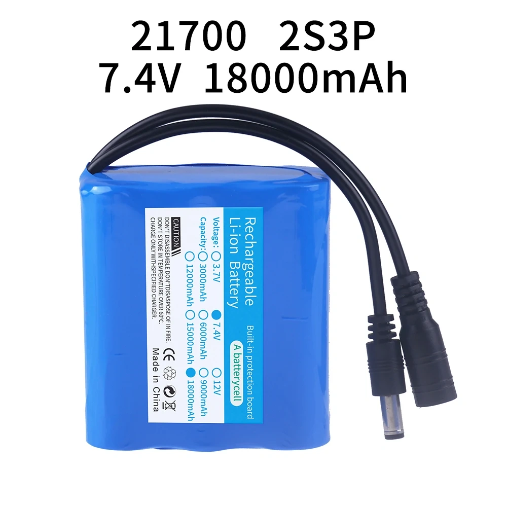 7.4V 18000mAh 21700 Li-ion Battery For Remote Control RC Fishing Bait Boat, Fishing LED Lights, Bicycle Lights Spare Battery