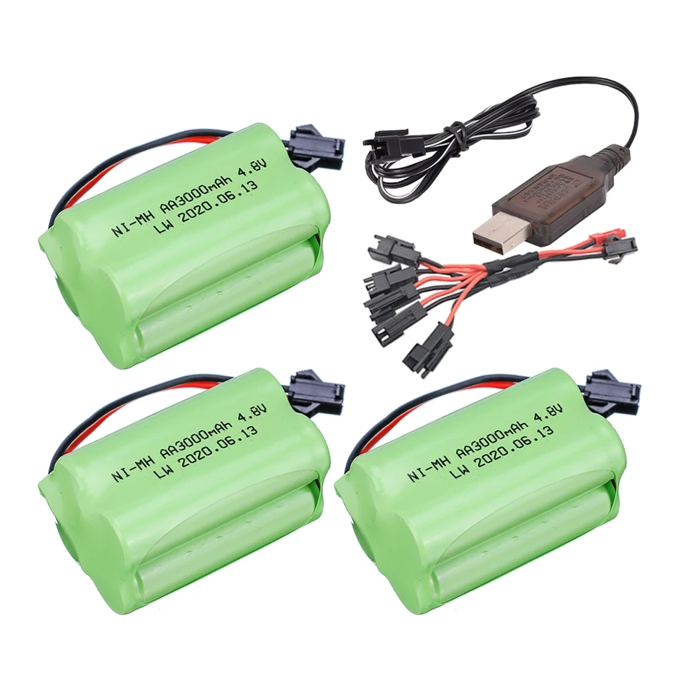 4.8V 3000mah NiMH Battery and USB Charger For Rc toys Cars RC Tanks Robots Boats Guns Ni-MH AA 4.8 v Battery Pack toy accessory