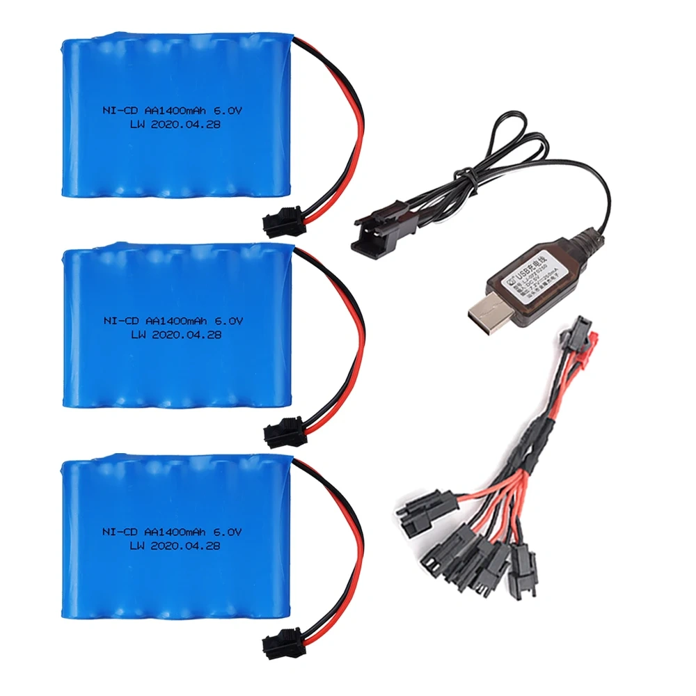 (SM Plug) Ni-CD 6v 1400mah Battery + USB Charger For Rc toys Cars Tanks Trucks Robots Boats Guns AA 6v Rechargeable Battery Pack