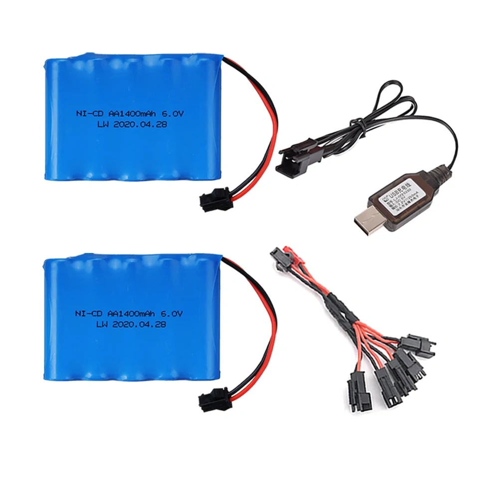 (SM Plug) Ni-CD 6v 1400mah Battery + USB Charger For Rc toys Cars Tanks Trucks Robots Boats Guns AA 6v Rechargeable Battery Pack