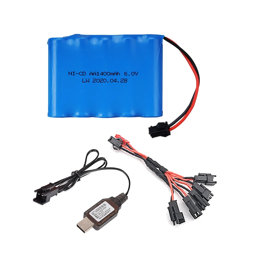 (SM Plug) Ni-CD 6v 1400mah Battery + USB Charger For Rc toys Cars Tanks Trucks Robots Boats Guns AA 6v Rechargeable Battery Pack