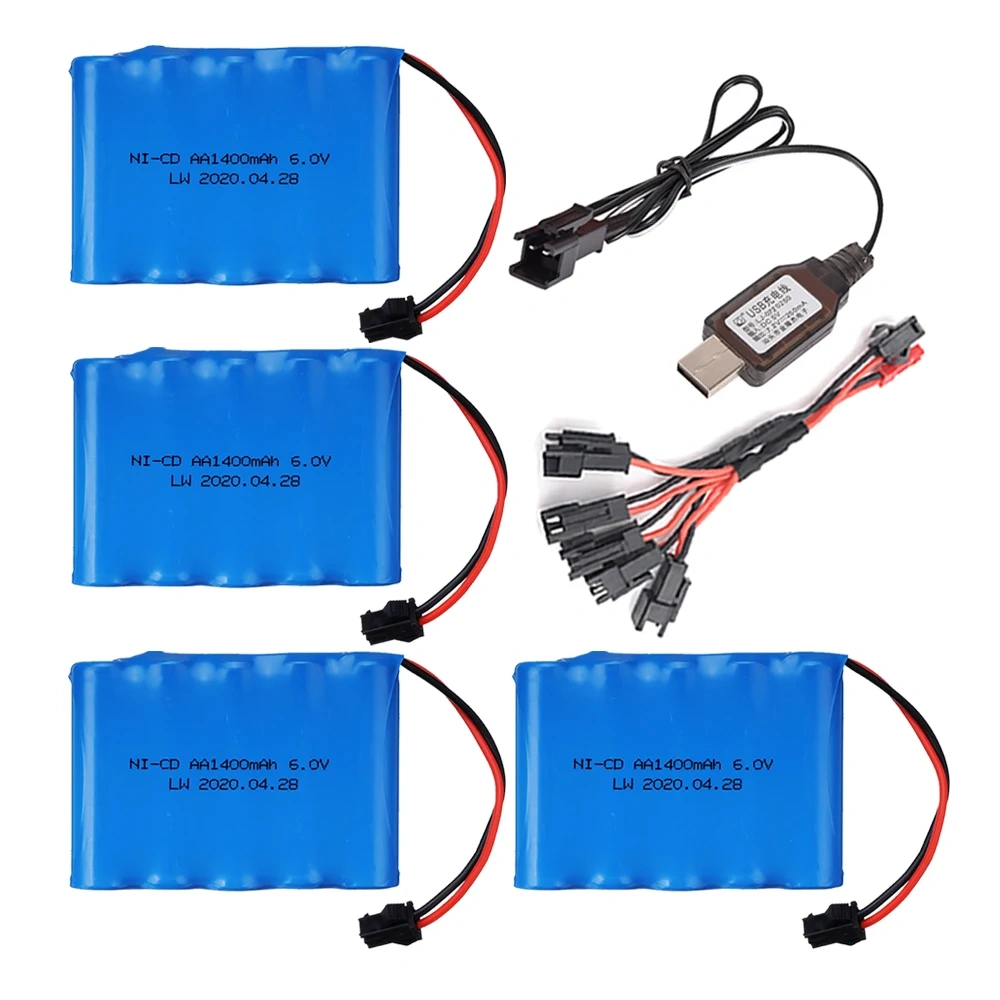 (SM Plug) Ni-CD 6v 1400mah Battery + USB Charger For Rc toys Cars Tanks Trucks Robots Boats Guns AA 6v Rechargeable Battery Pack