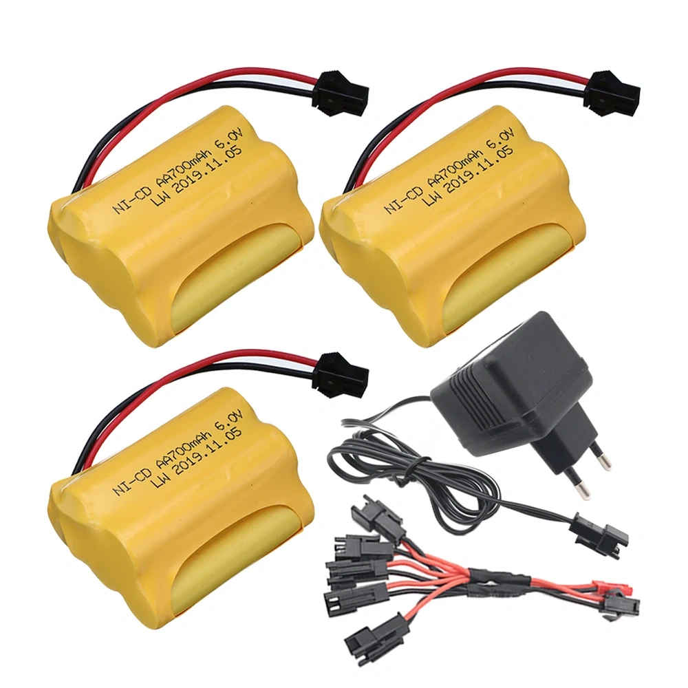 6V 700mAh NiCD Battery + 6V Charger For RC Cars Robots Tanks Truck Boats 6v Ni-CD Battery Aa 700mah 6v Rechargeable Battery Pack