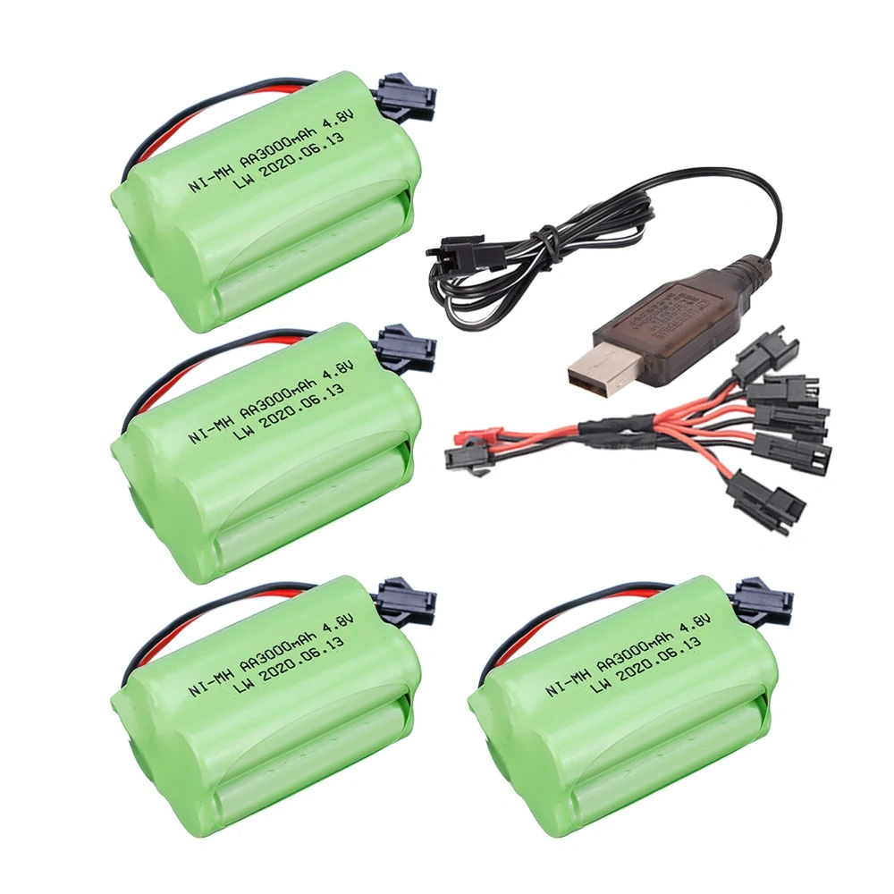 4.8V 3000mah NiMH Battery and USB Charger For Rc toys Cars RC Tanks Robots Boats Guns Ni-MH AA 4.8 v Battery Pack toy accessory