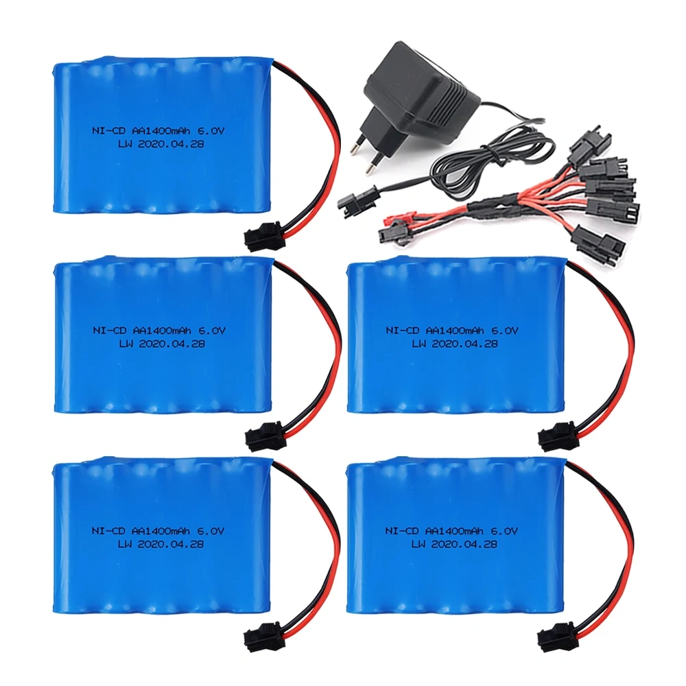 6v 1400mAh NICD Battery Pack and Charger For RC Toys Cars Boats Robots Tanks Gun AA 700mAh 6v Rechargeable Battery Pack SM Plug