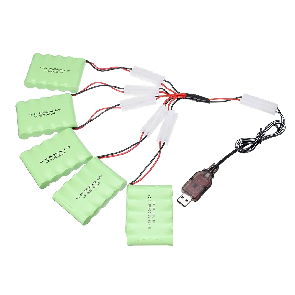 Ni-MH 6v 3000mah Battery + USB Charger For Rc toys Cars Tanks Trucks Robots Boats 5*AA 6v Rechargeable Battery Pack Tamiya Plug