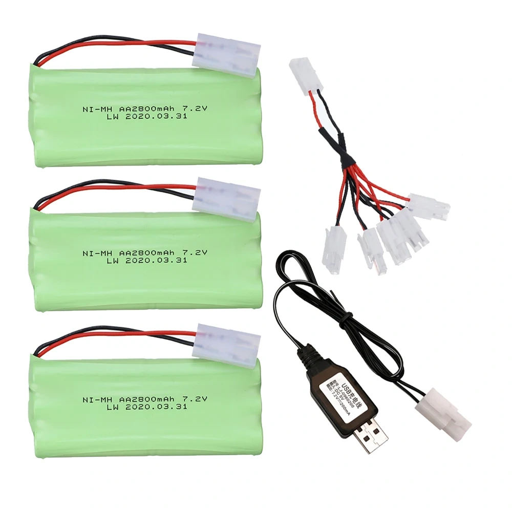 (Tamiya Plug) Ni-MH 7.2v 2800mah Battery + USB Charger For Rc toys Car Tank Train Robot Boats AA 7.2v Rechargeable Battery Pack