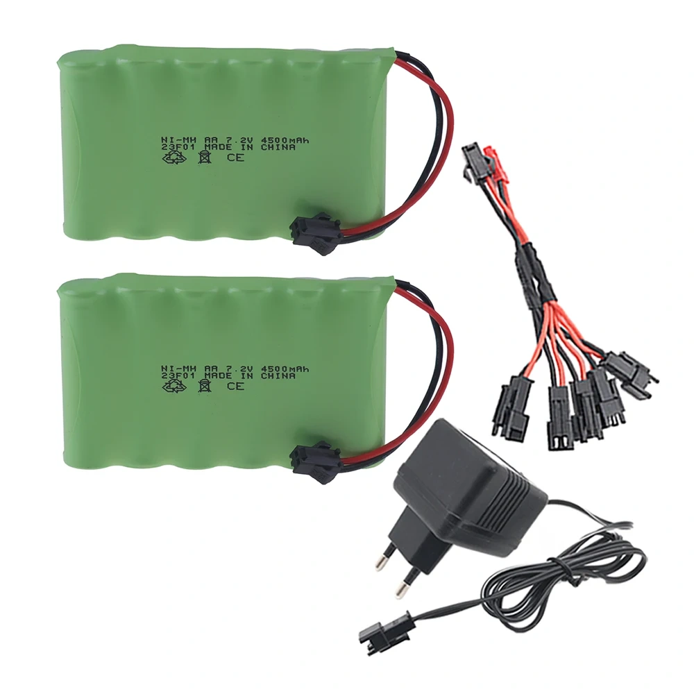 7.2v 4500mAh Ni-MH Battery SM Plug and Charger For RC Toys Cars Boats Trucks Trains Guns Robots Parts NIMH AA 7.2v Battery Pack