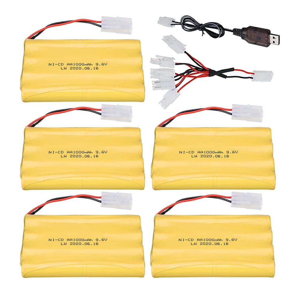 9.6v 1000mah NI-CD Battery + USB Charger For Rc toys Car Tank Train Robot Boat Gun Upgrade AA 9.6v Rechargeable Battery Pack
