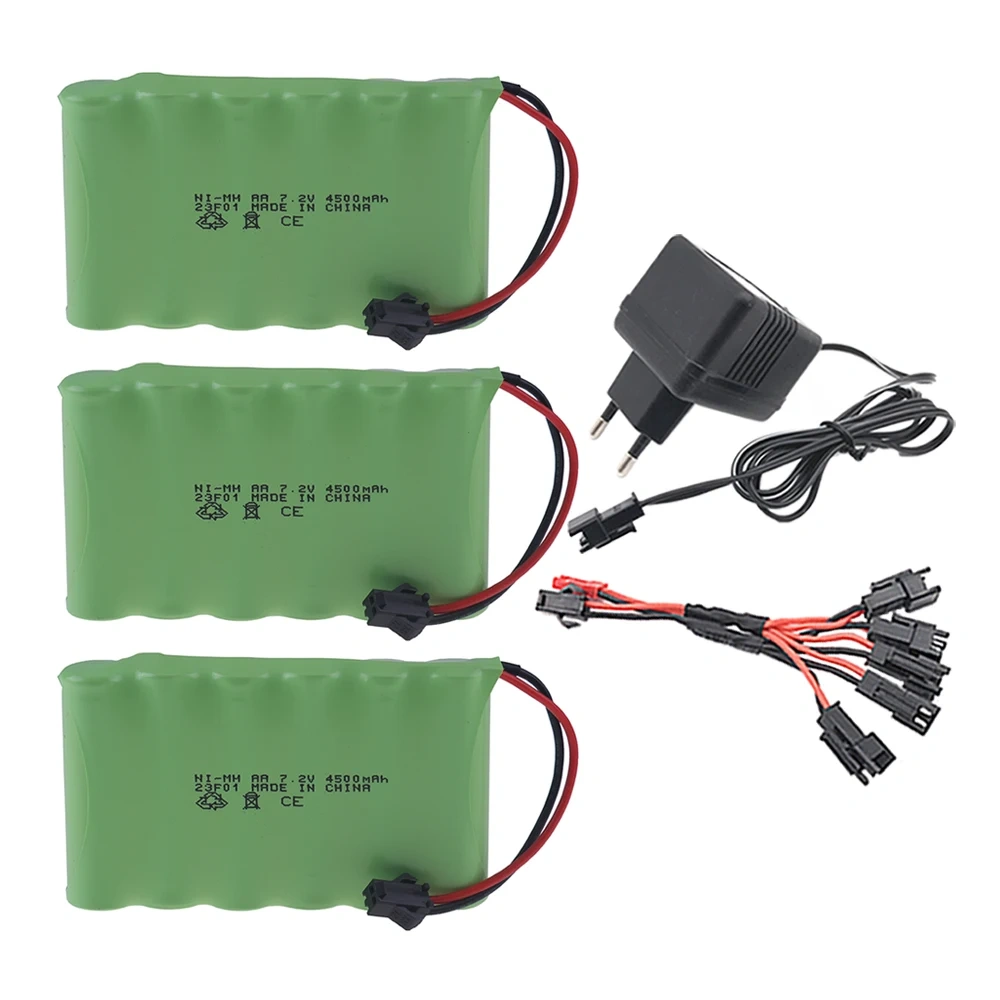 7.2v 4500mAh Ni-MH Battery SM Plug and Charger For RC Toys Cars Boats Trucks Trains Guns Robots Parts NIMH AA 7.2v Battery Pack