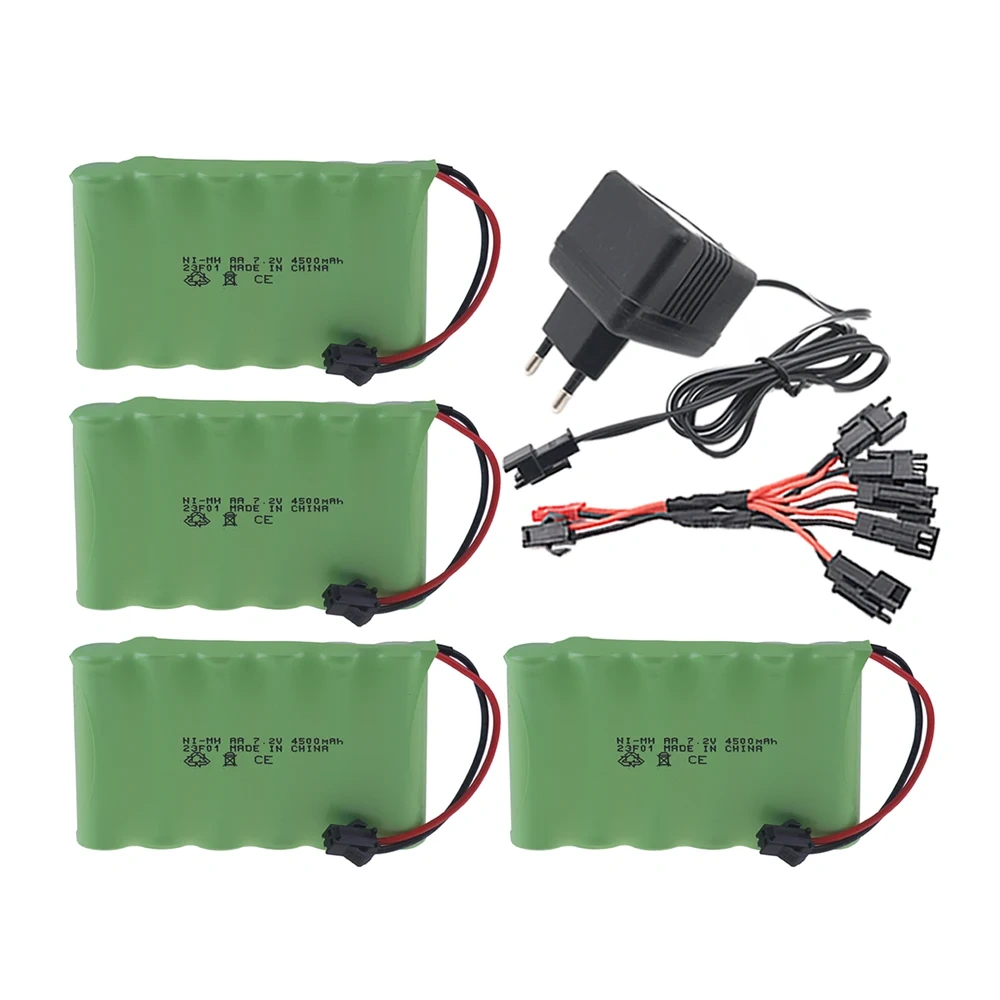 7.2v 4500mAh Ni-MH Battery SM Plug and Charger For RC Toys Cars Boats Trucks Trains Guns Robots Parts NIMH AA 7.2v Battery Pack
