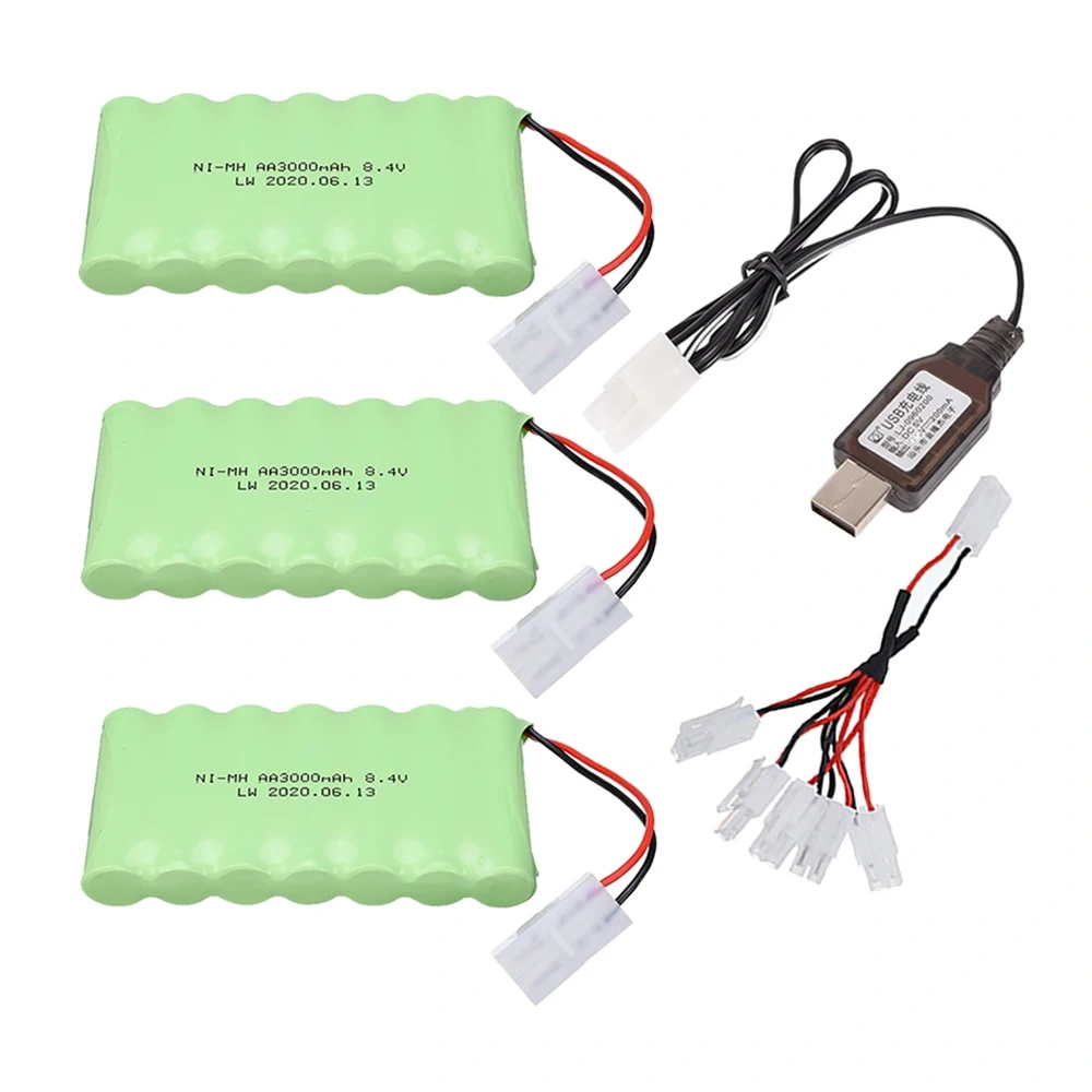 8.4v 3000mah NiMH Rechargeable Battery / USB Charger For Rc toys Car trucks Tanks Train Robot Boat Gun nimh AA 8.4v Battery Pack
