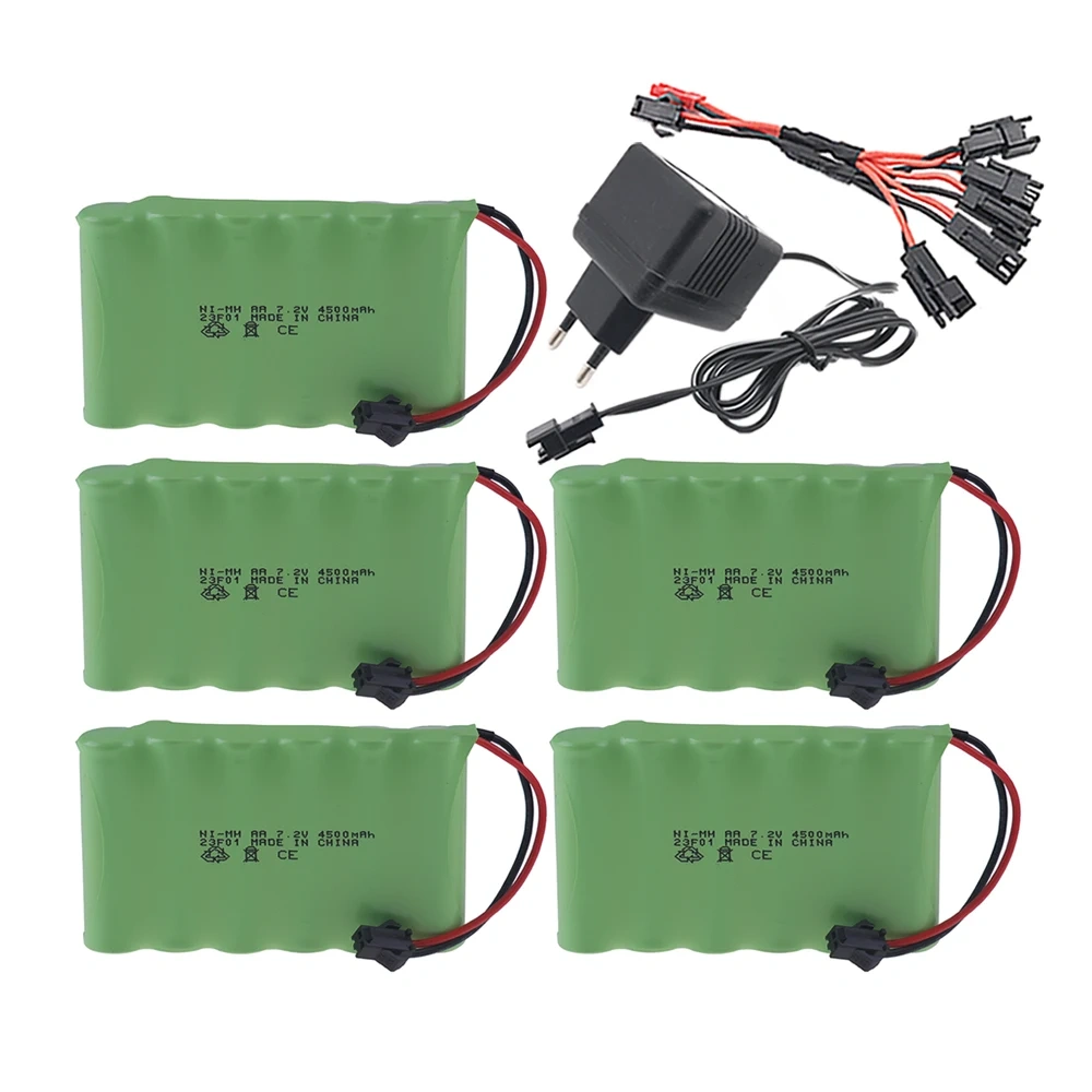 7.2v 4500mAh Ni-MH Battery SM Plug and Charger For RC Toys Cars Boats Trucks Trains Guns Robots Parts NIMH AA 7.2v Battery Pack