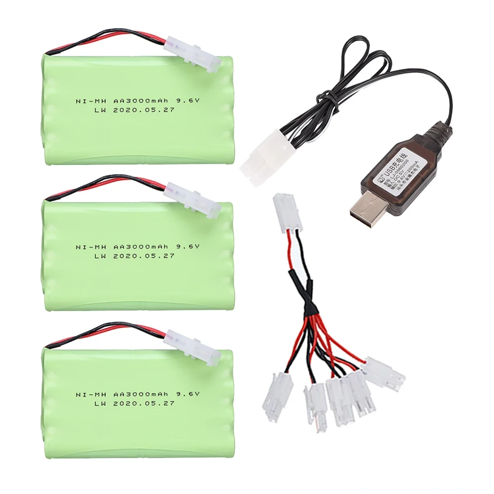 9.6v 3000mah Rechargeable Battery + 9.6v Charger For Rc toys Car Tank Robots Gun RC Boat AA Ni-MH 9.6v 2400mah NiMH Battery Pack