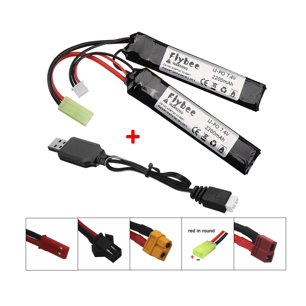 7.4V Battery Split Connection 7.4v 2200mAh Lipo Battery with charger for Water Gun Airsoft BB Air Pistol Electric Toys Guns part