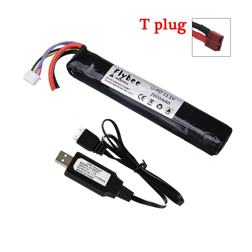 3S 11.1V 2600mAh LiPo battery For Water Gun Airsoft BB Air Pistol Electric Toys Guns Parts 11.1V Battery + USB Charger #125mm