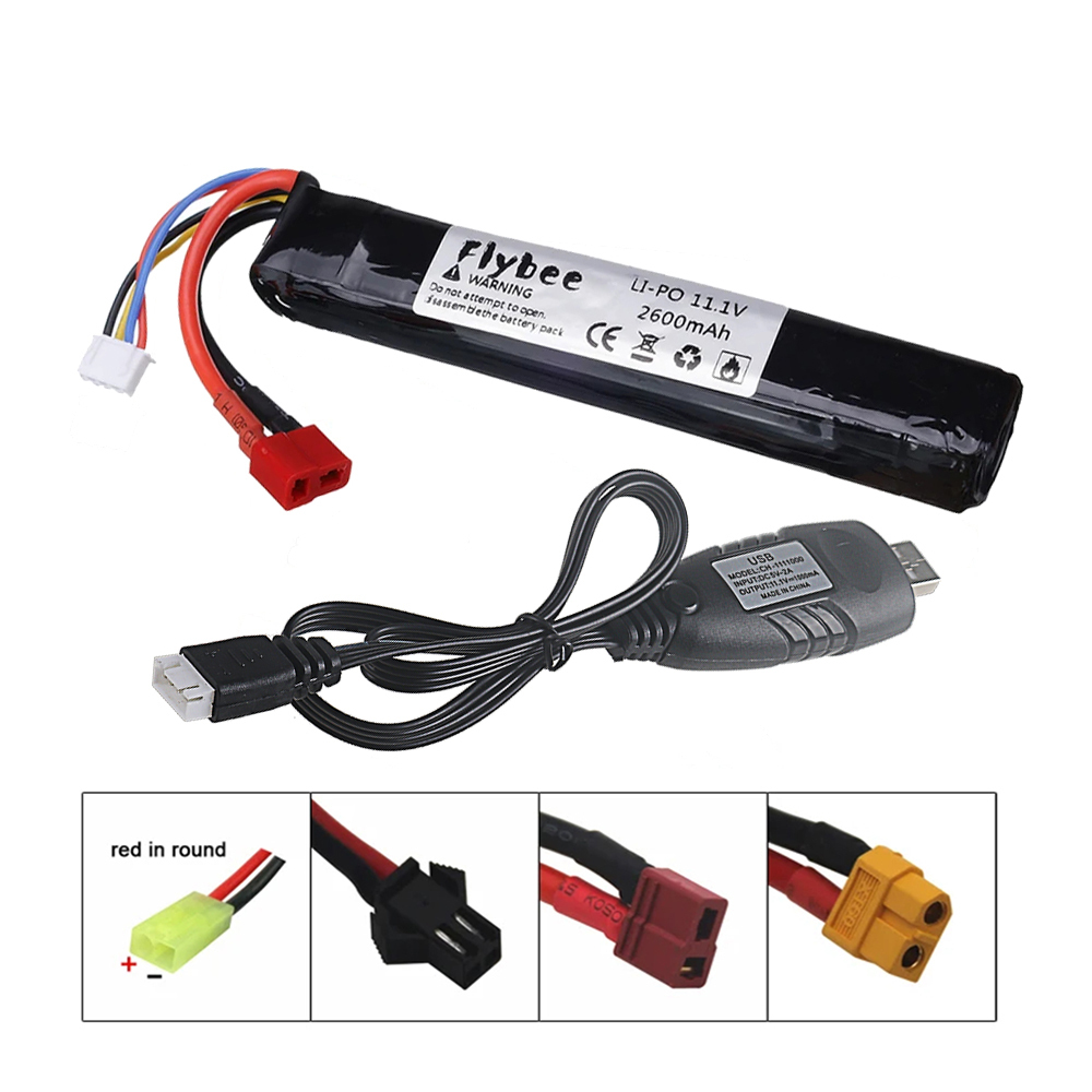 3S 11.1V 2600mAh LiPo battery For Water Gun Airsoft BB Air Pistol Electric Toys Guns Parts 11.1V Battery + USB Charger #125mm