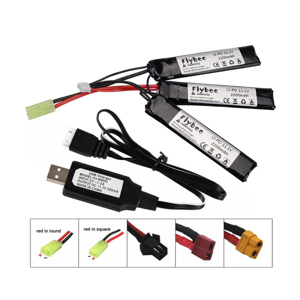 3S Water Gun Lipo Battery 11.1V 2200mAh 35C 103mm for AKKU Mini Airsoft BB Air Pistol Electric Toys RC Parts With USB Charger
