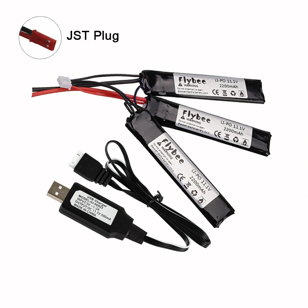 3S Water Gun Lipo Battery 11.1V 2200mAh 35C 103mm for AKKU Mini Airsoft BB Air Pistol Electric Toys RC Parts With USB Charger