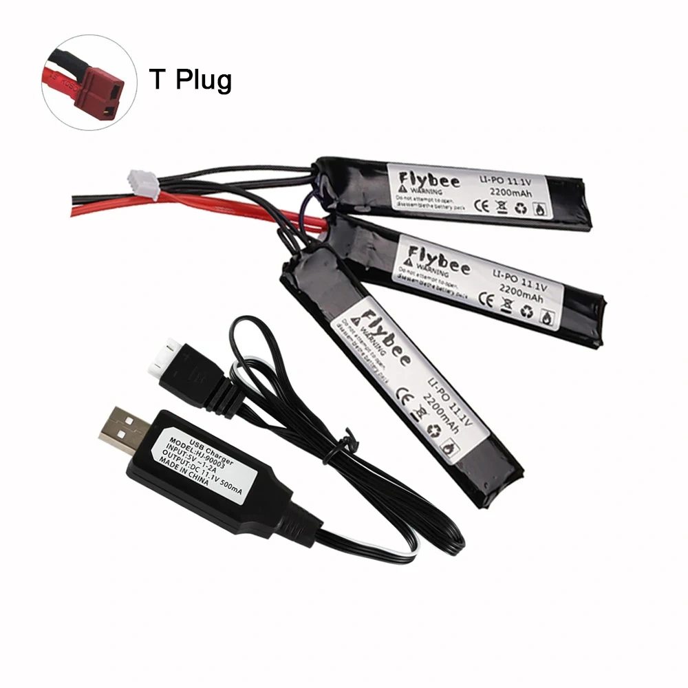 3S Water Gun Lipo Battery 11.1V 2200mAh 35C 103mm for AKKU Mini Airsoft BB Air Pistol Electric Toys RC Parts With USB Charger