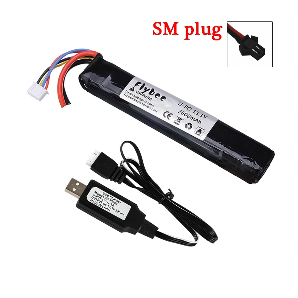 3S 11.1V 2600mAh LiPo battery For Water Gun Airsoft BB Air Pistol Electric Toys Guns Parts 11.1V Battery + USB Charger #125mm