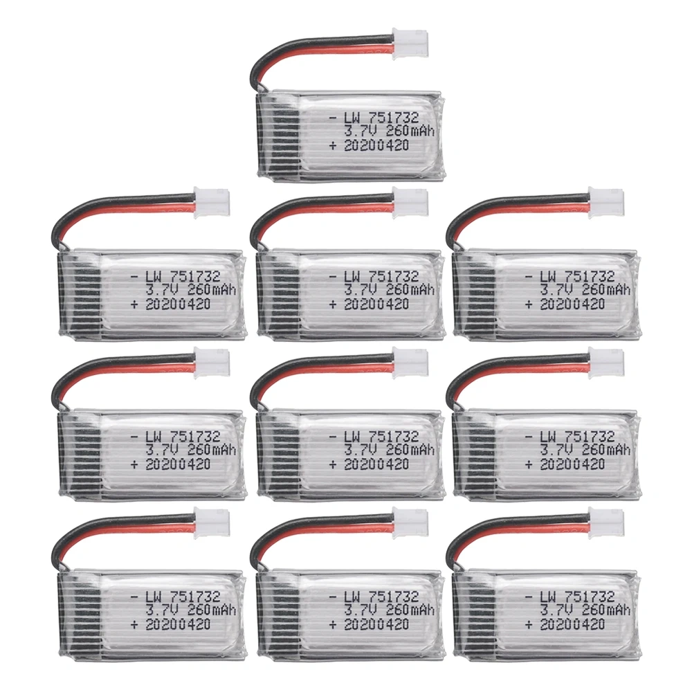 1-5pcs 3.7v 260mah 751732 LIPO Battery For H36 E010 E010C E011 E013 F36 NH010 RC Quadcopter Drone Spare Parts 3.7 v battery
