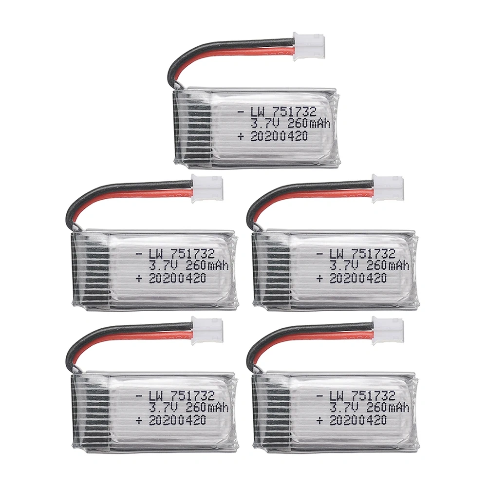 1-5pcs 3.7v 260mah 751732 LIPO Battery For H36 E010 E010C E011 E013 F36 NH010 RC Quadcopter Drone Spare Parts 3.7 v battery