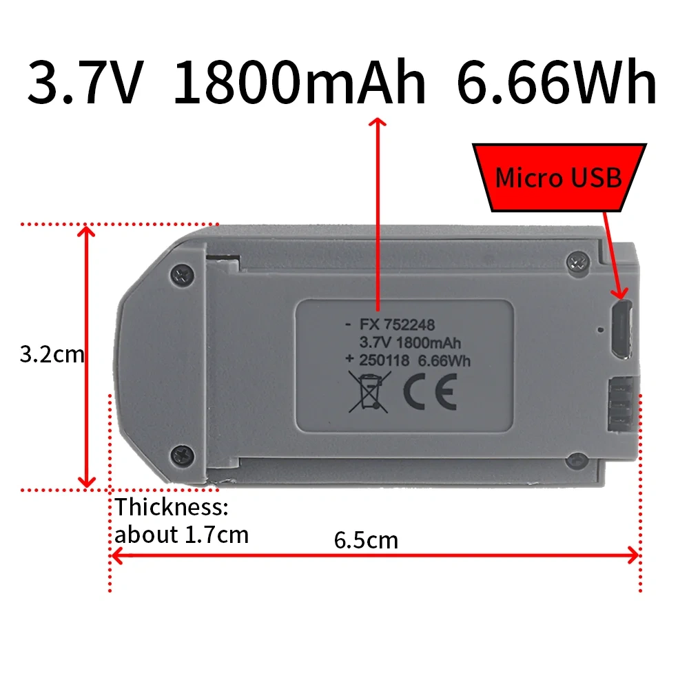 3.7V 1800mAh Lipo Battery For L28 A11 T1 mini Drone 752248 Remote Control Drones RC Quadcopter 3.7V Replacement Batteries