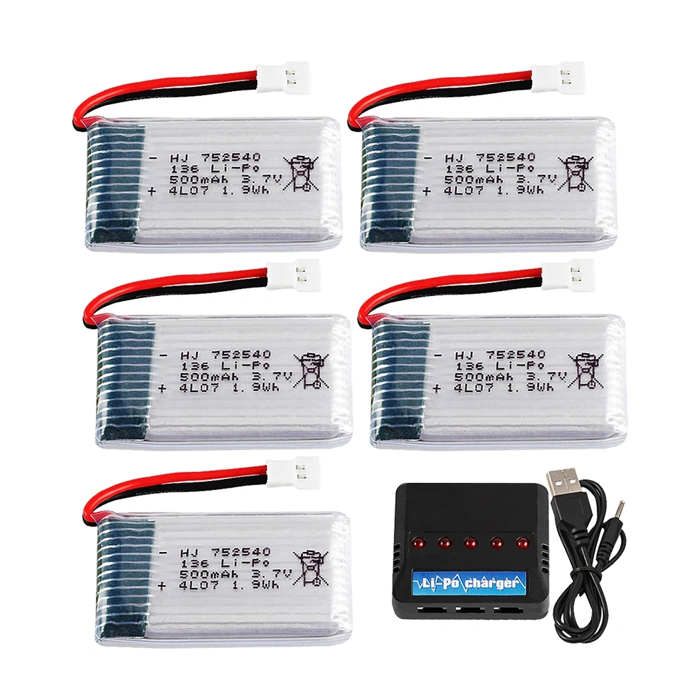 3.7V 500mAh 752540 Lipo Battery Charger For Syma X5C X5SW M68 Cheerson CX-30 H5C Drone Spare Parts 3.7V Rechargeable Battery