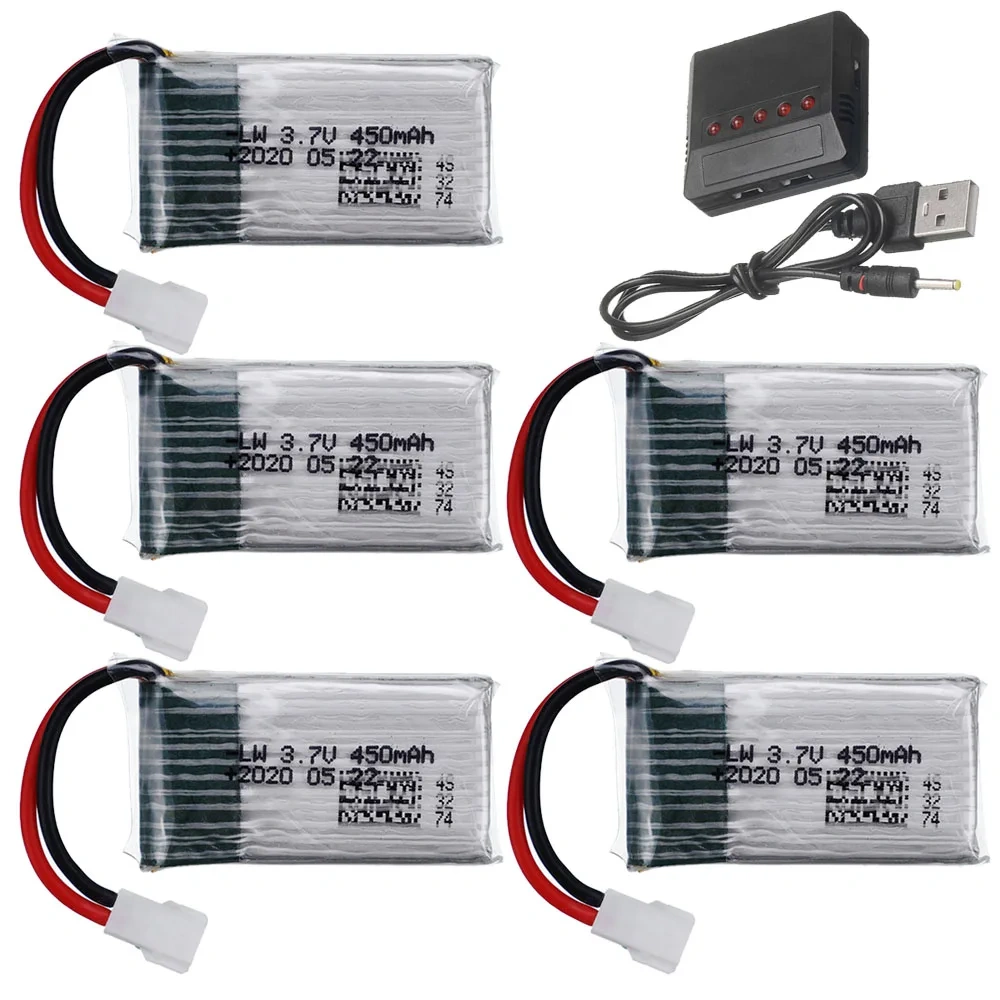 3.7V 450mah Battery with 5in1 charger for H31 X4 H107 H6C KY101 E33C E33 U816A V252 RC Drone Helicopter Parts 3.7v lipo battery