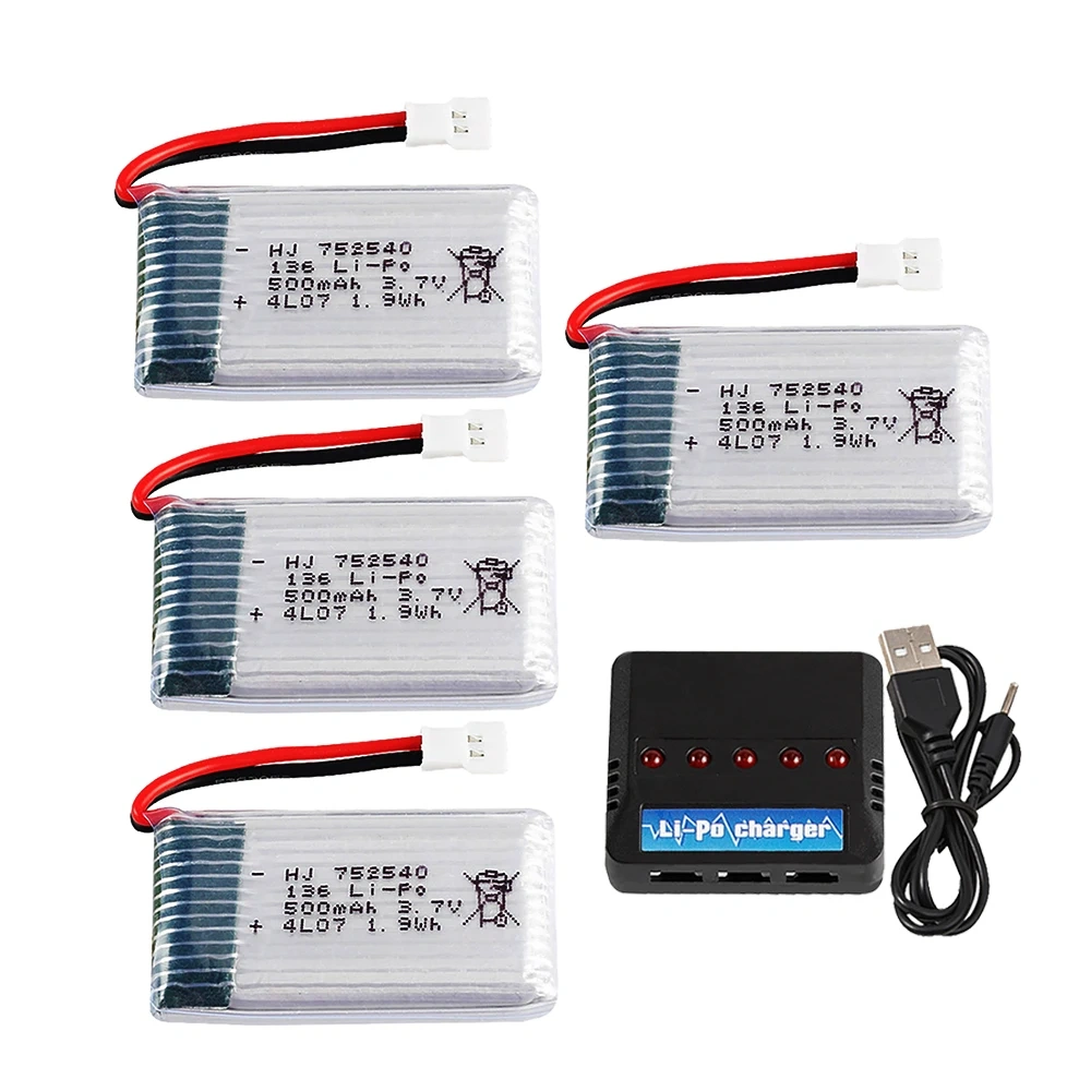 3.7V 500mAh 752540 Lipo Battery Charger For Syma X5C X5SW M68 Cheerson CX-30 H5C Drone Spare Parts 3.7V Rechargeable Battery