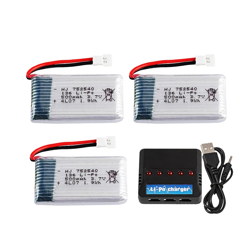 3.7V 500mAh 752540 Lipo Battery Charger For Syma X5C X5SW M68 Cheerson CX-30 H5C Drone Spare Parts 3.7V Rechargeable Battery
