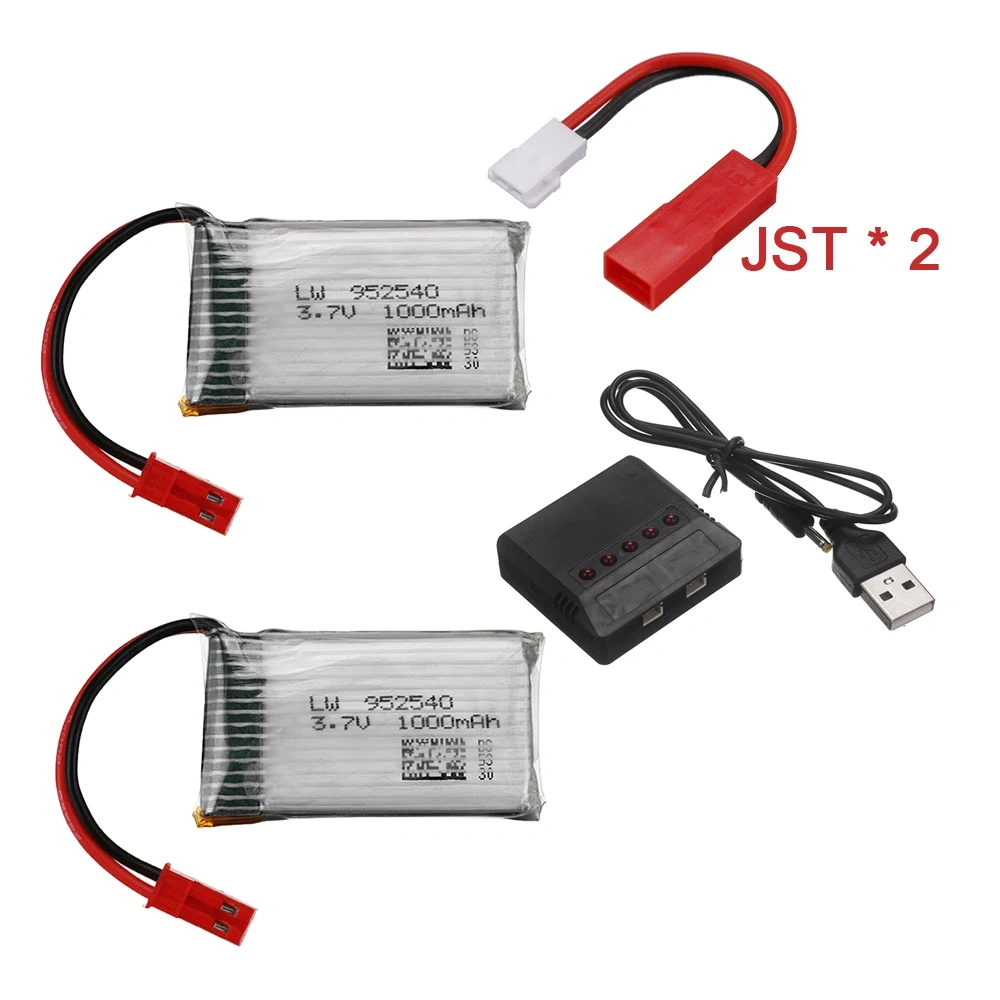 (JST Plug) 2026 New 3.7V 1000mAh Lipo Battery /Charger for X400 X500 X800 HD1315 HJ818 HJ819 X25 RC Quadcopter Drone Spare Parts