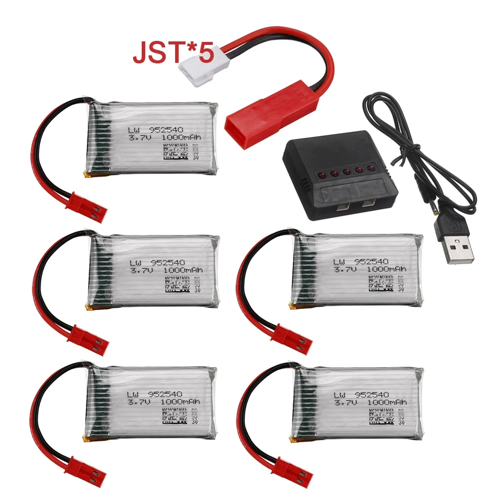 (JST Plug) 2026 New 3.7V 1000mAh Lipo Battery /Charger for X400 X500 X800 HD1315 HJ818 HJ819 X25 RC Quadcopter Drone Spare Parts