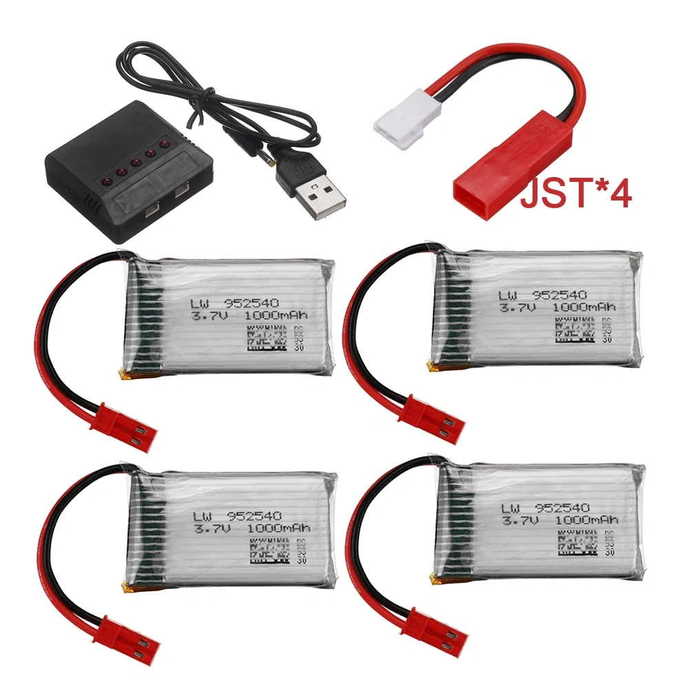 (JST Plug) 2026 New 3.7V 1000mAh Lipo Battery /Charger for X400 X500 X800 HD1315 HJ818 HJ819 X25 RC Quadcopter Drone Spare Parts