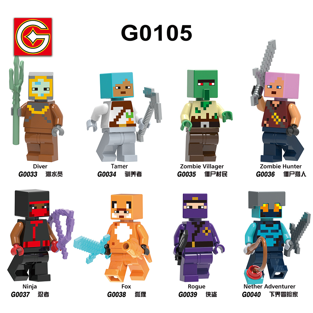 G0105 Game My World Diver Zombie Villager Hunter Figures Puzzle Creation DIY Gift Plastic Mini Building Block Sets Educational Anime Kids Toys