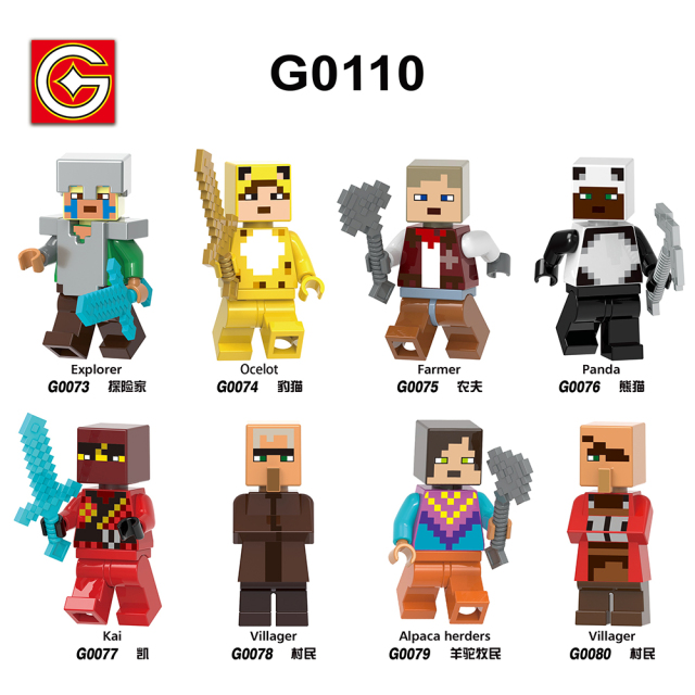 G0110 Game My World Explorer Ocelot  Farmer Panda Figures Puzzle Creation DIY Gift Plastic Mini Building Block Sets Educational Kids Toys