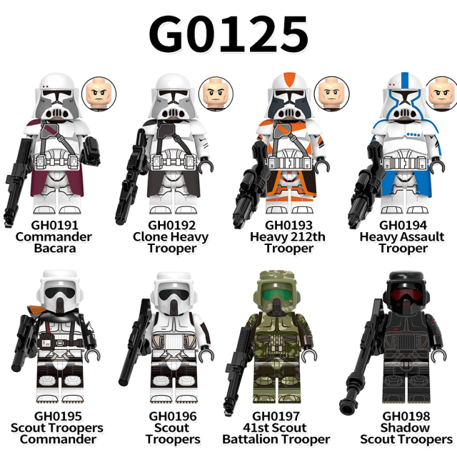 G0125 Star Wars Movies Mini Commander Bacara 212th 414st Scout Clone Troopers Children Gift Plastic  Figures Building Block Bricks Toys