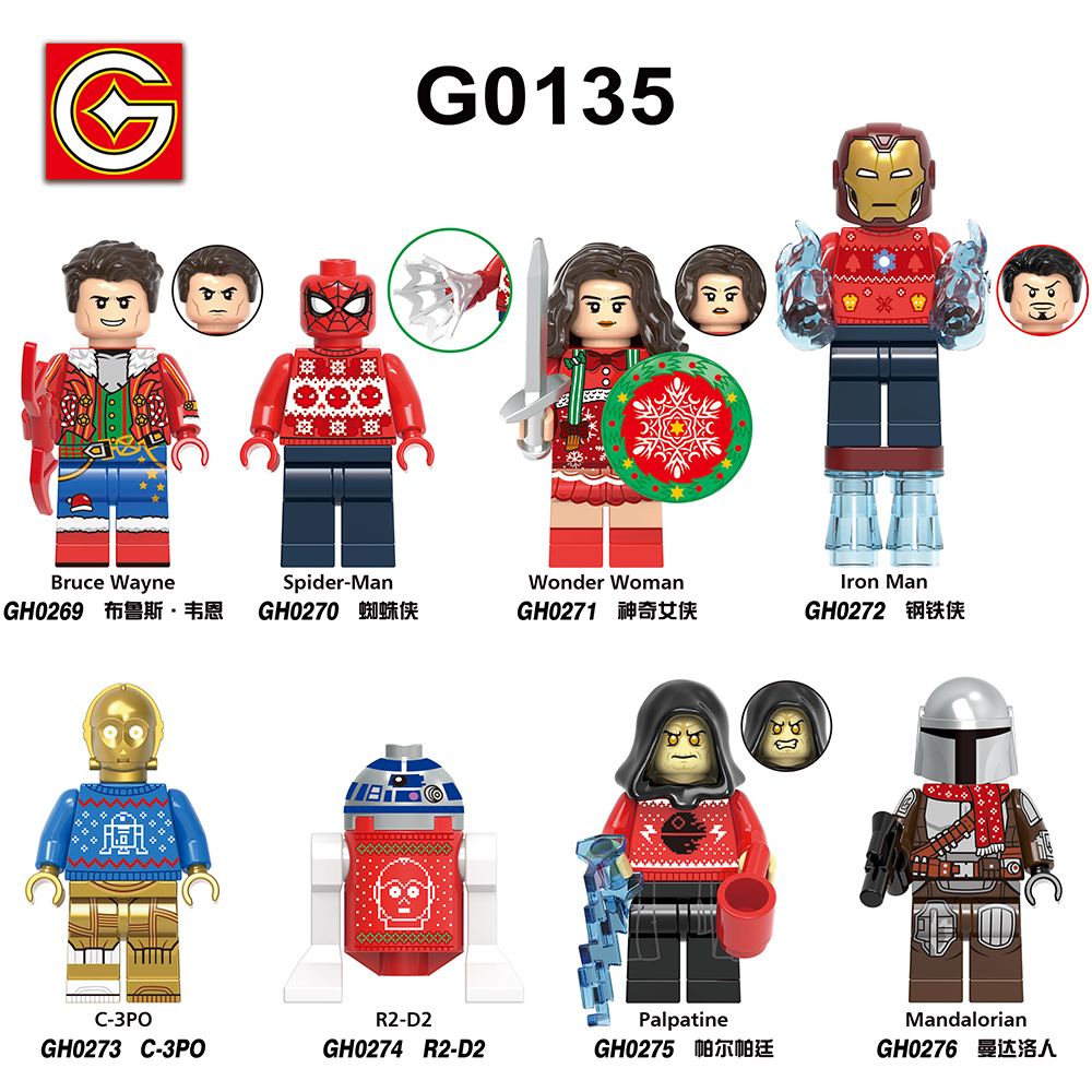 G0135  Marvel Comics  Superheros Christmas Series Iron Man Bruce Wayne C-3P0 Spider-Man R2-D2 Building Block Bricks Boys Kids Girl Mini Toys