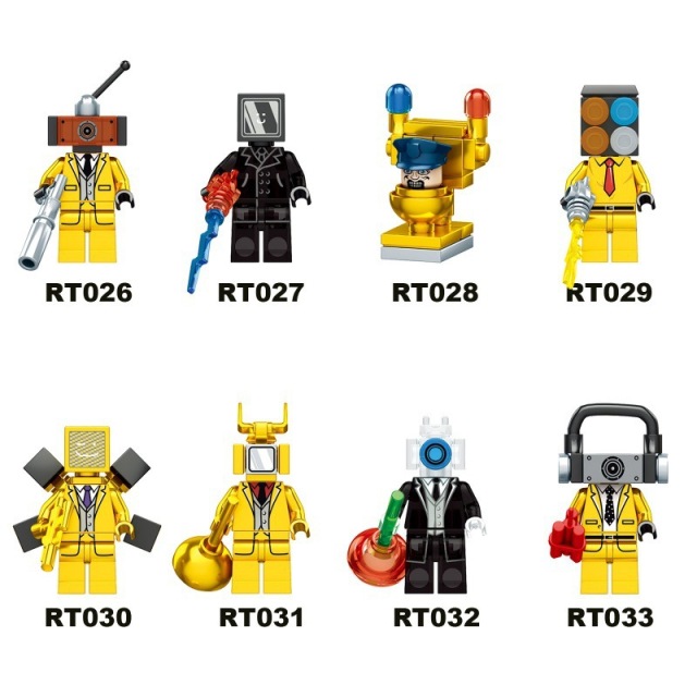 RT026-RT033 Game Series Character Golden Edition Skibidi Titan Surveillance TV Man Toilet Audio Minifigs Gift Juguetes Building Blocks Children Educational Toys