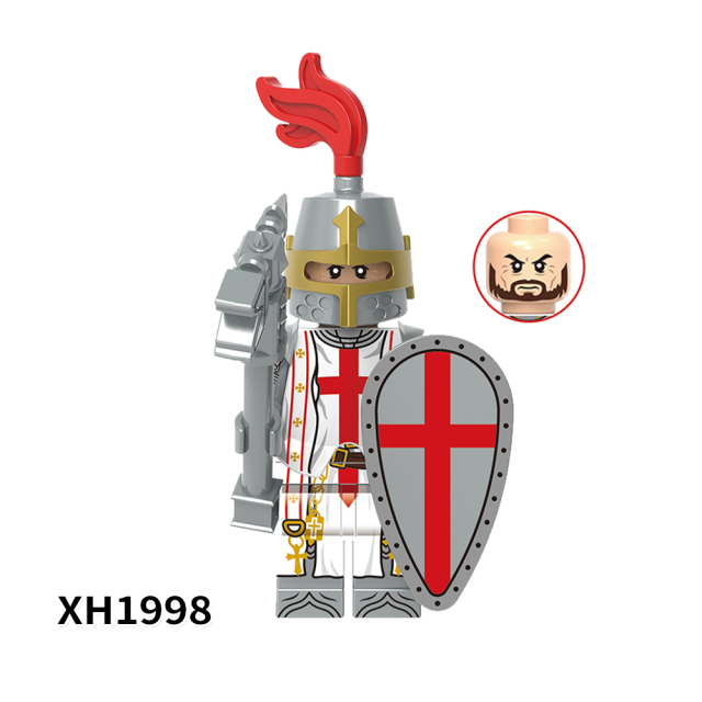X0348 Medieval Military Battle Priest Hospital Teutonic Patron Temple Empire Golden Lion Heart  Knight Gift  Action Minifigs Building Blocks Kid Toys