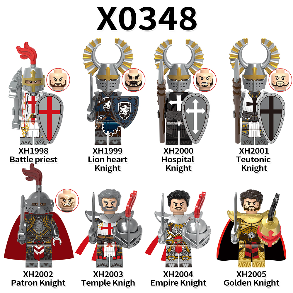 X0348 Medieval Military Battle Priest Hospital Teutonic Patron Temple Empire Golden Lion Heart  Knight Gift  Action Minifigs Building Blocks Kid Toys