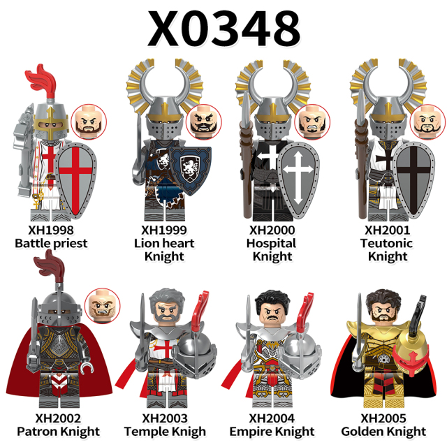 X0348 Medieval Military Battle Priest Hospital Teutonic Patron Temple Empire Golden Lion Heart  Knight Gift  Action Minifigs Building Blocks Kid Toys
