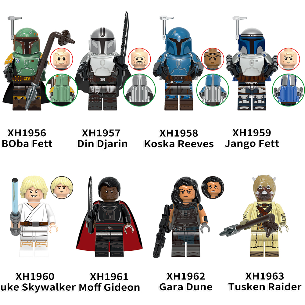 X0343 Star Wars Boba Fett Din Djarin Koska Reeves Cara Dune Minifigs Juguetes Building Blocks Educational Kids Toys