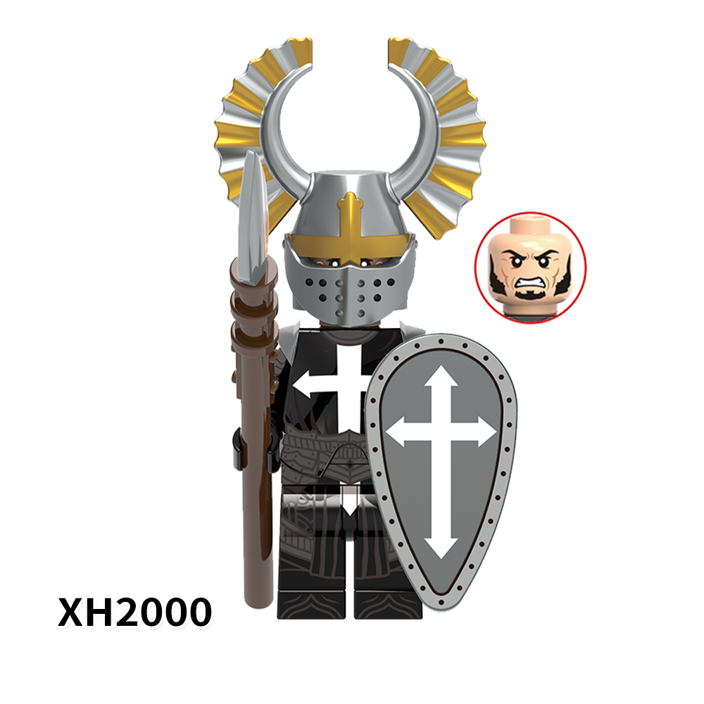 X0348 Medieval Military Battle Priest Hospital Teutonic Patron Temple Empire Golden Lion Heart  Knight Gift  Action Minifigs Building Blocks Kid Toys