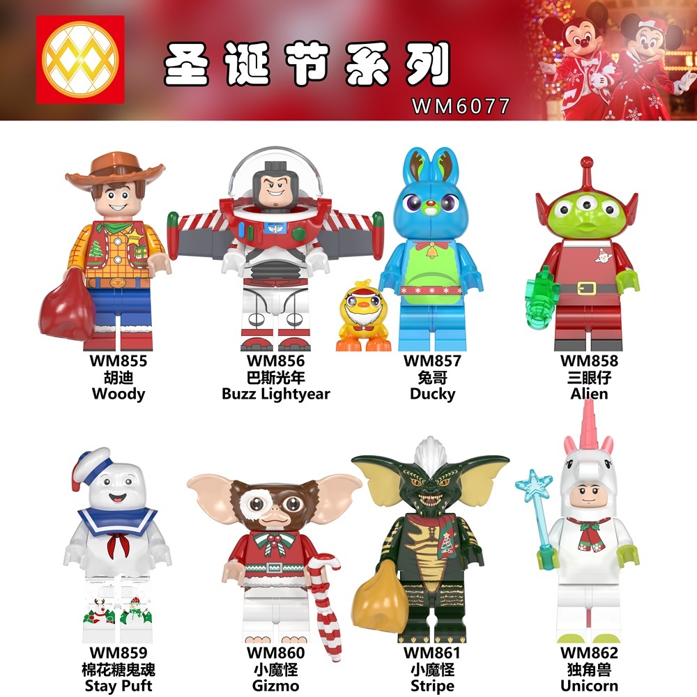 WM6077 Toy Story Christmas Buzz lightyear Woody Jessie Alien Ducky duke caboom minifigures juguetes mini toys building blocks sets Toys for kids