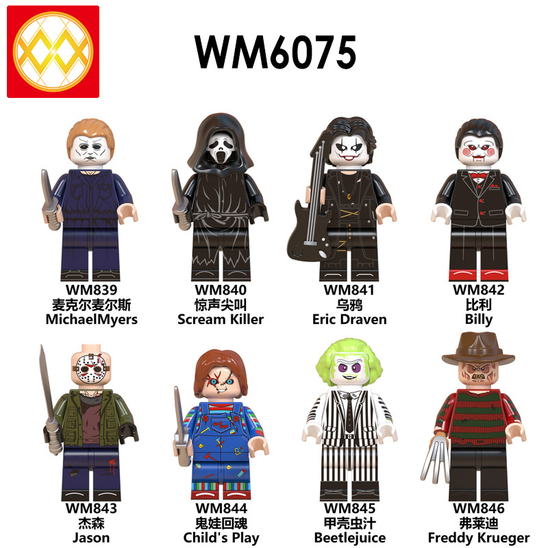 WM6075 Horror series Halloween Michaelmyers Scream killer Billy Jason Freddy mini figures juguetes mini toys building blocks sets Toys for kids